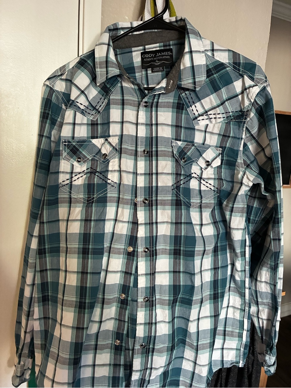 Cody James Teal & White Plaid Authentic Western Shirt Size M